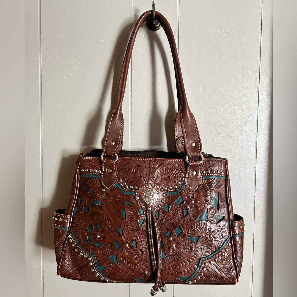 SOLD- American West Embossed Leather Handbag